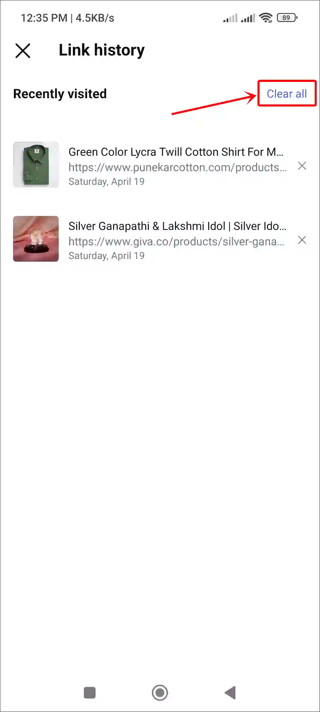 clear all ig link history