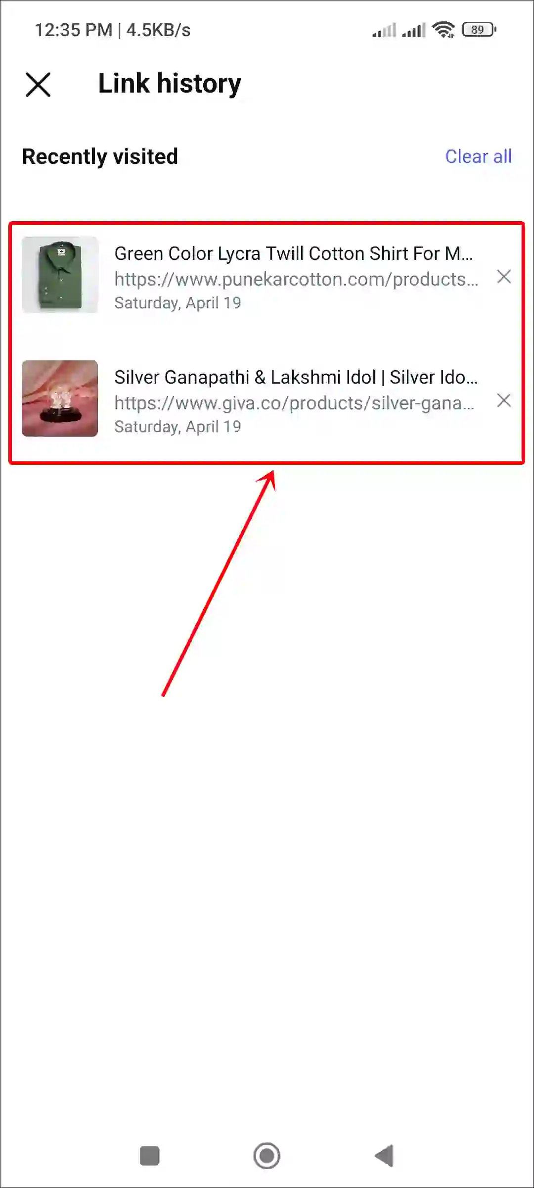 instagram link history