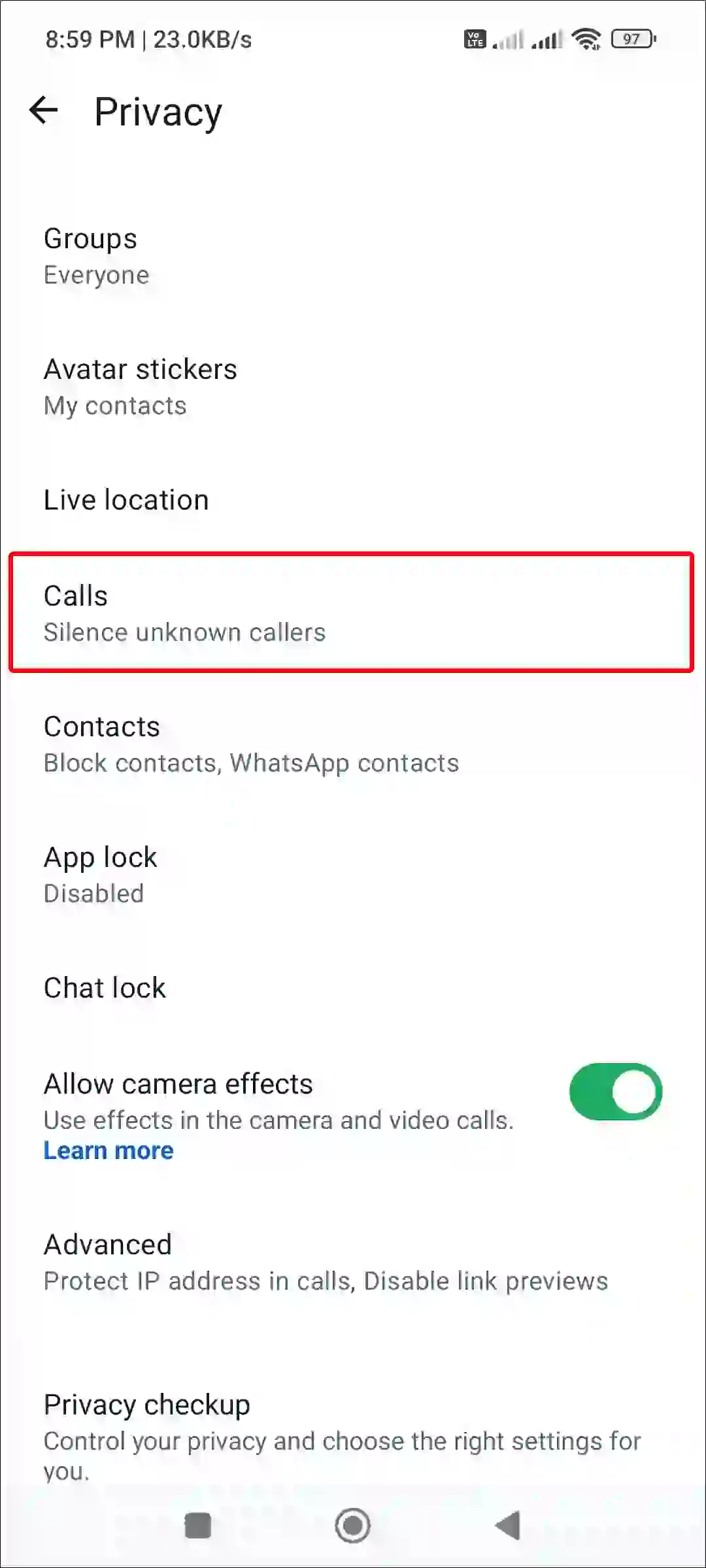 whatsapp privacy calls settings