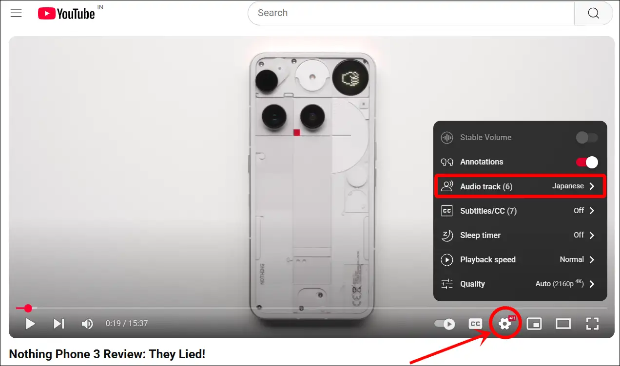 youtube website audio track