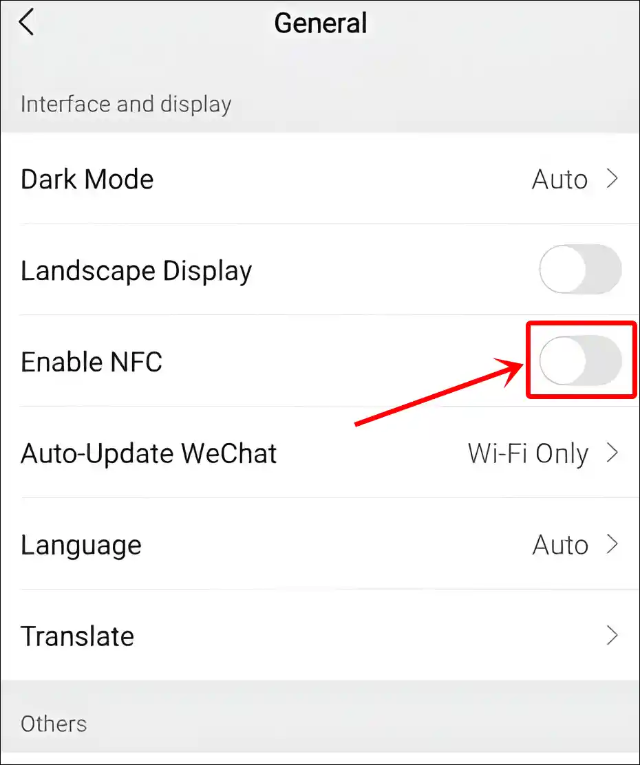 Disable NFC on the WeChat app