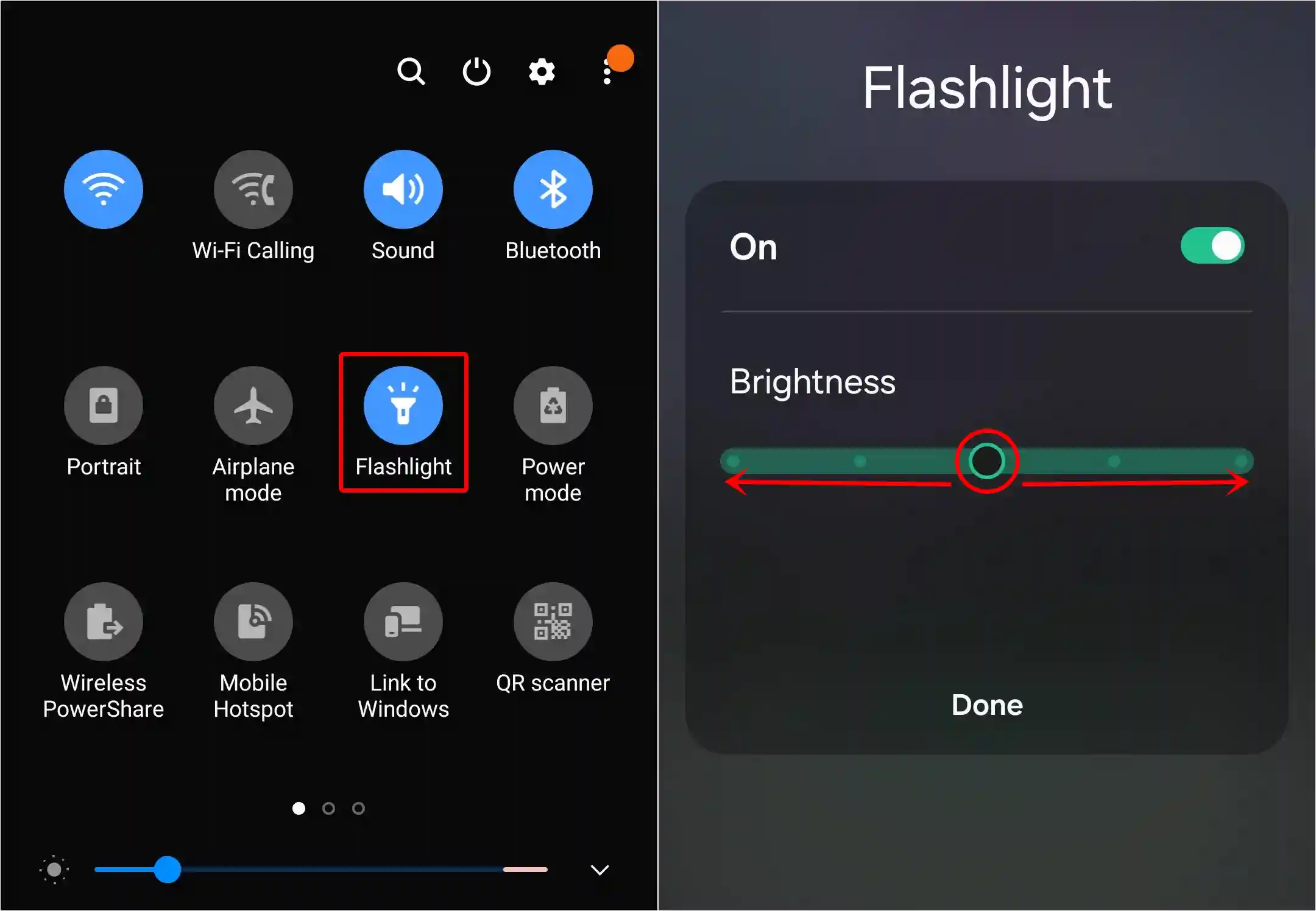 Make the flashlight brighter or dimmer on your Android phone