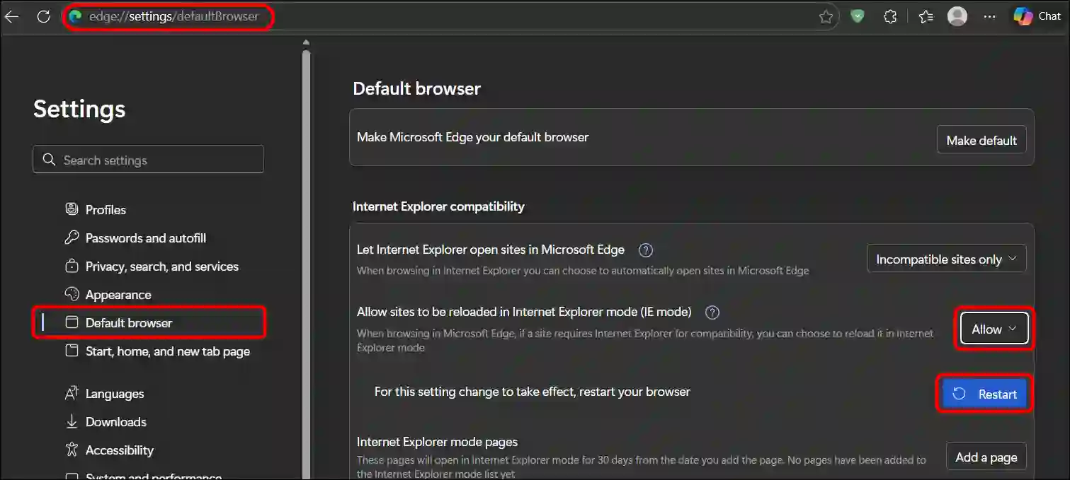 enable ie mode in edge