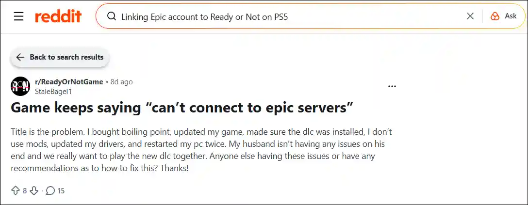 game keeps saying 'can’t connect to epic servers