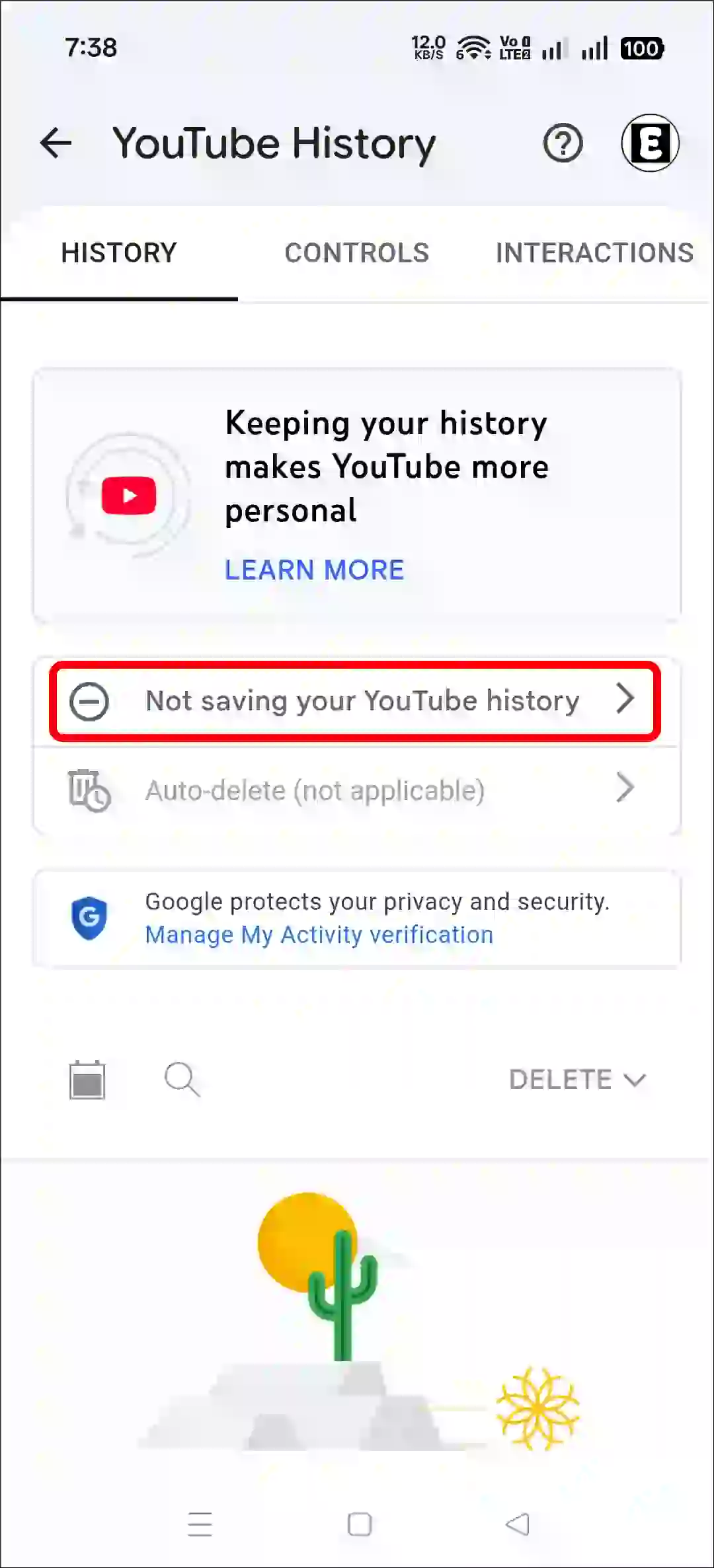 enable youtube history