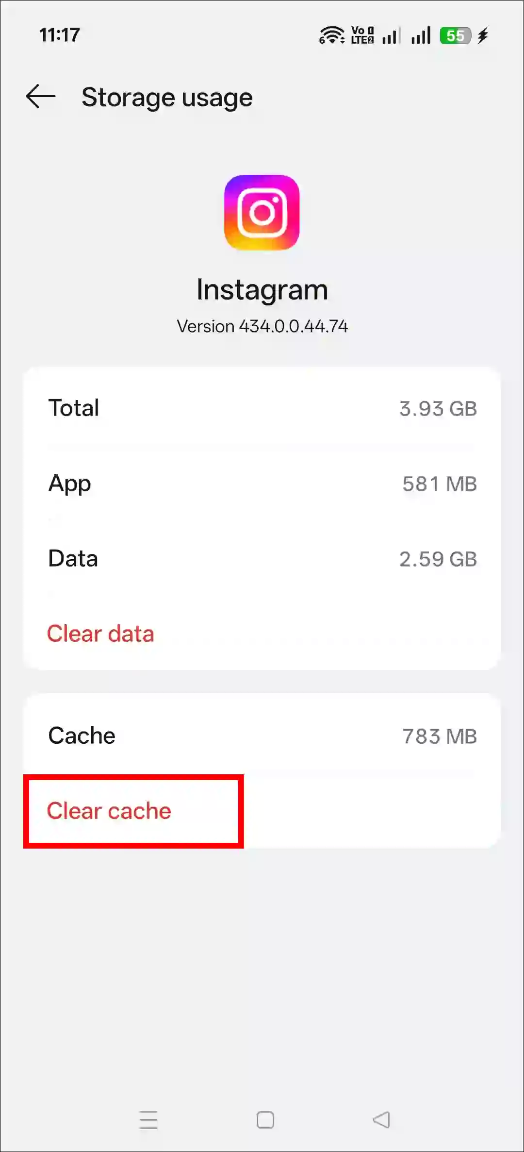 clear instagram cache android