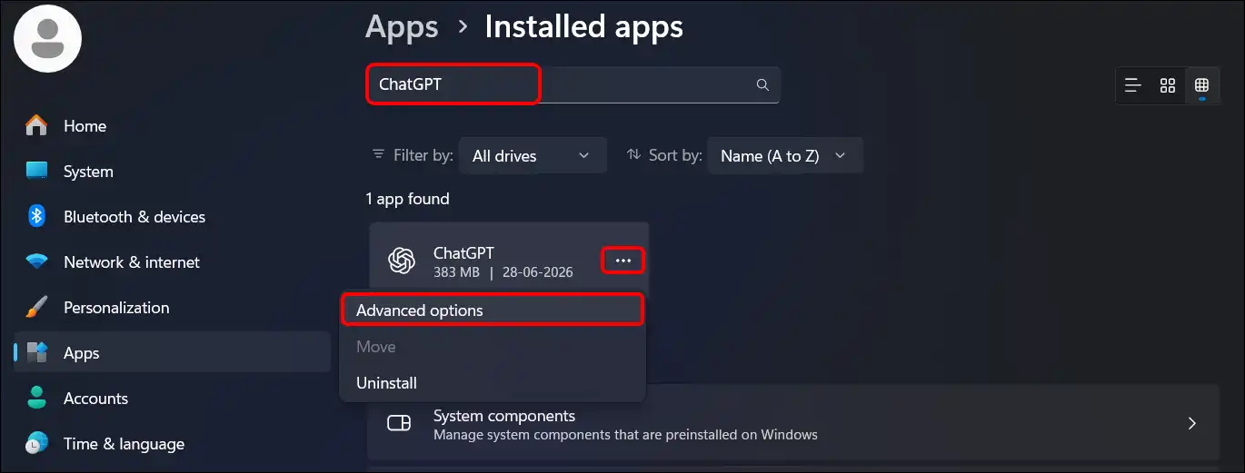 repair chatgpt app windows 11