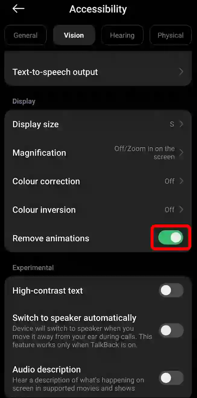 Disable Animations from Accessibility Settings