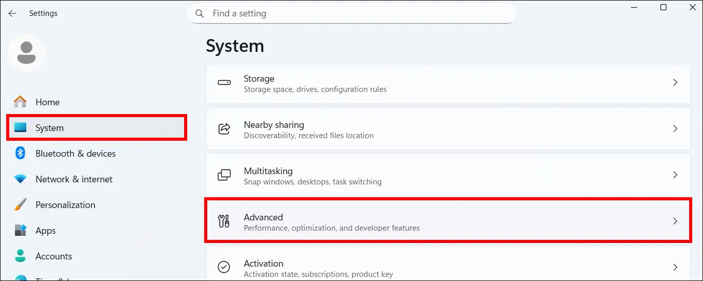 windows 11 advanced system settings
