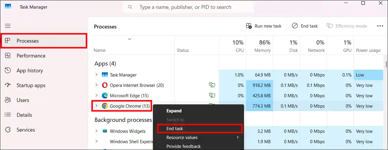 chrome task manager