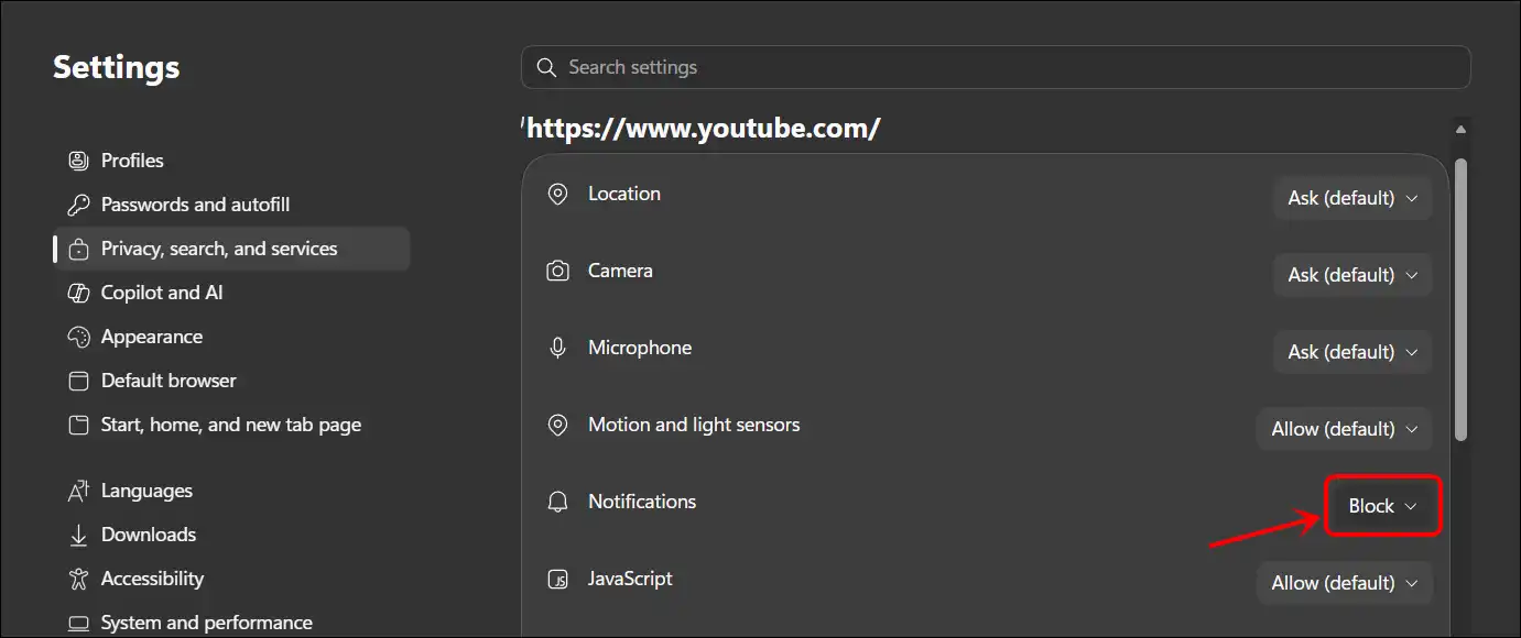 disable youtube website notifications