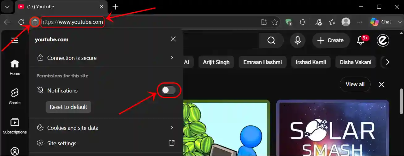 disable youtube website notifications