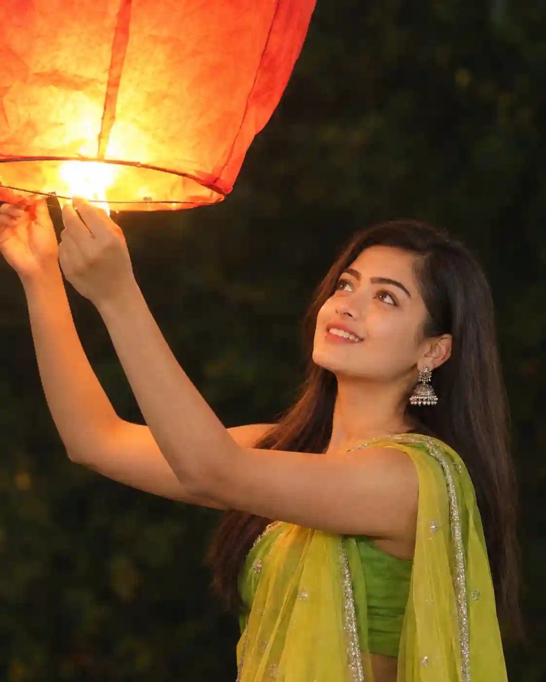girl diwali sky lantern